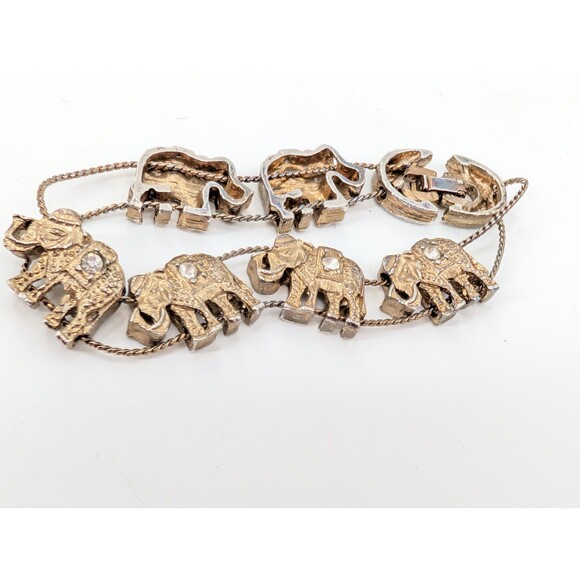 Elephant Vtg Gold Tone Rhinestone Slider Bracelet Boho Safari Moon Clasp 7.5 In. - Picture 2 of 4